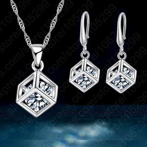 925 Sterling Silver Earrings With Necklace Set Bundle Square Gift Minimalist
